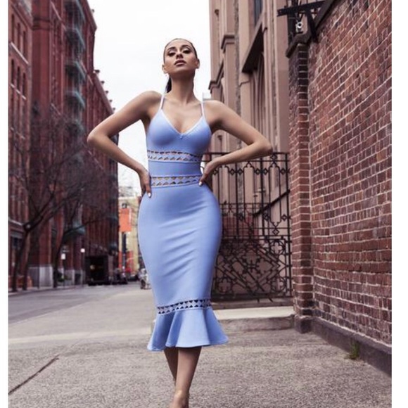 Miss Circle Light Blue Cut Out Bandage Dress - Picture 5 of 8